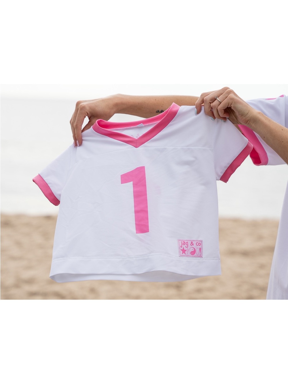 Kids White & Pink '1' Sports Jersey